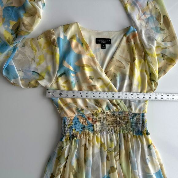 Laundry by Shelli Segal Floral Sheer Overlay Pastel Puff Sleeve Maxi Dress 6 - Picture 7 of 10